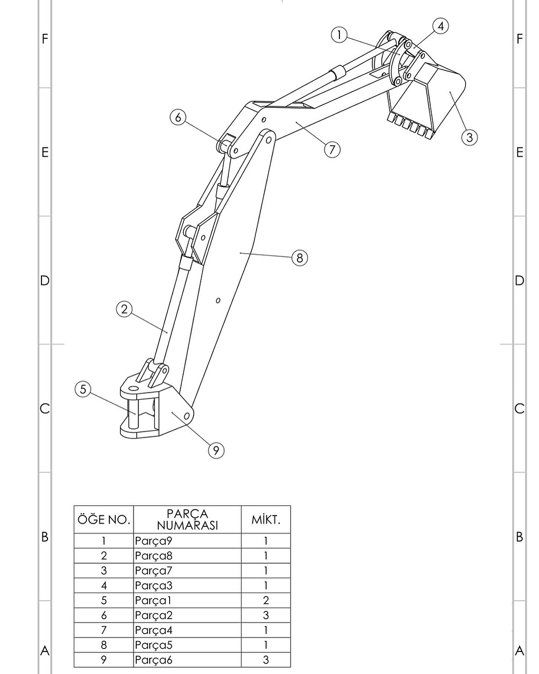 挖掘机铲斗臂简易结构3D图纸 Solidworks设计