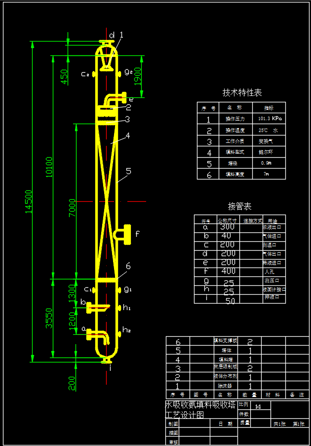 水吸收氨填料吸收塔CAD图