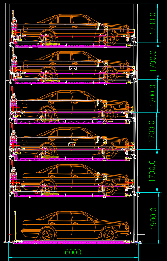 六层升降横移立体停车库 CAD