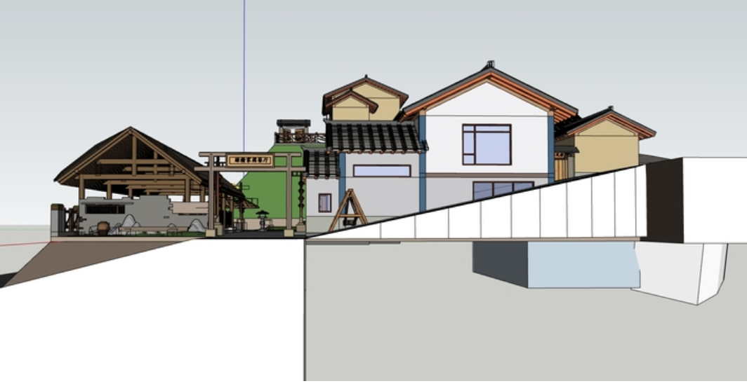 “耕云小院”乡村民宿庭院景观SU模型