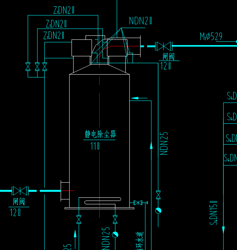 φ3.2m两段式煤气发生炉CAD工艺流程图