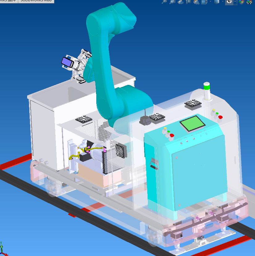 A28  RGV小车（穿梭车）集成轨道式车载机器人超声清洗机（SolidWorks+step）