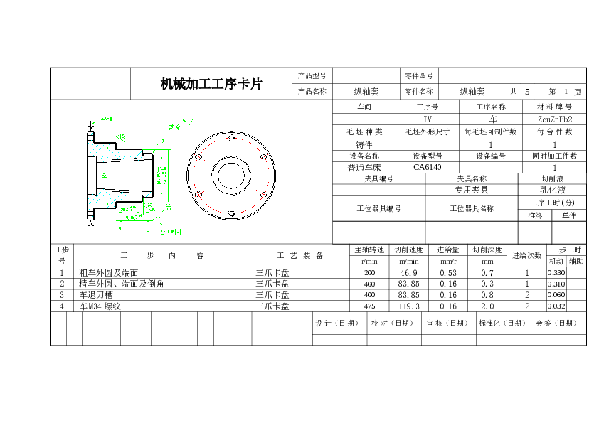 【1A034】纵轴套零件的工艺规程及钻、攻6-M5-7H螺纹的工装夹具设计